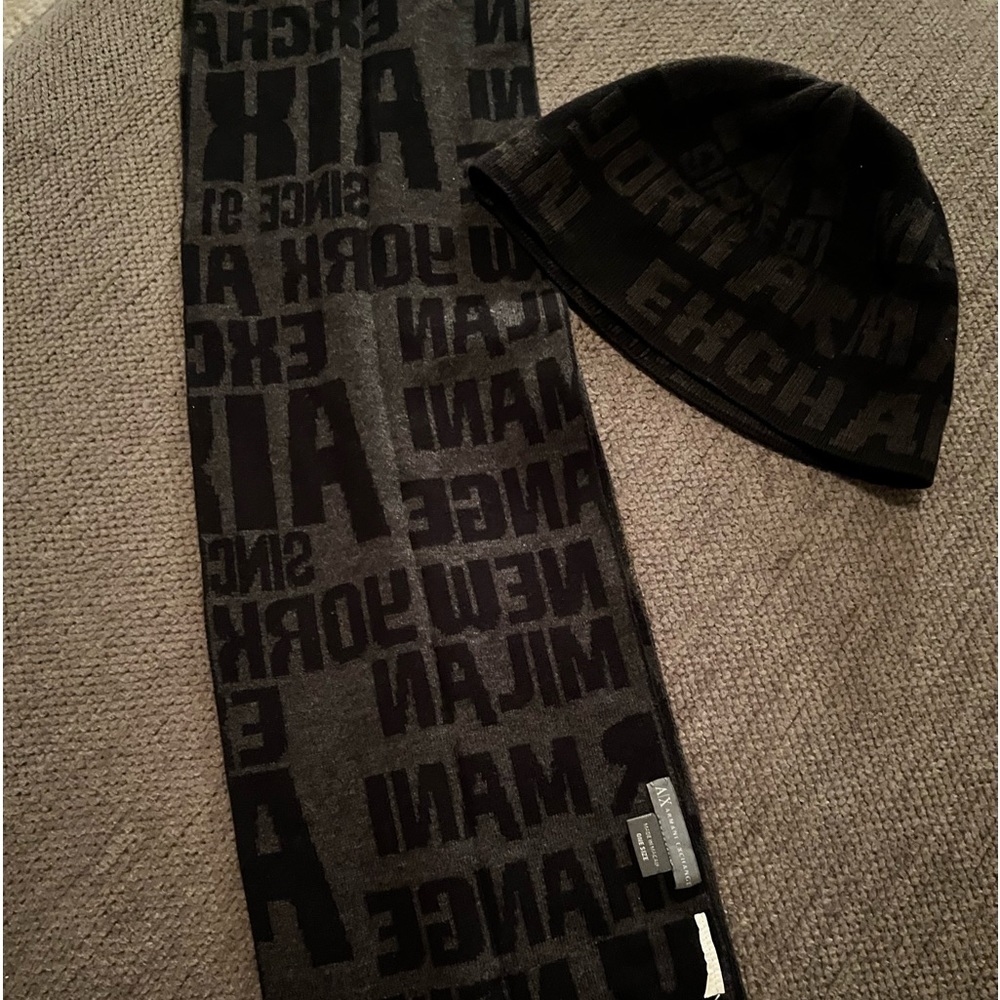 Armani Exchange reversable unisex hat and scarf.